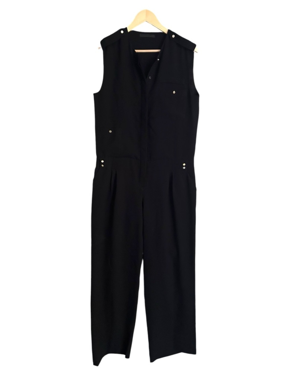 Jenni Kayne Black Sleeveless Silk Lined Jumpsuit Sz Small Minimalist Wide Leg - Picture 2 of 10